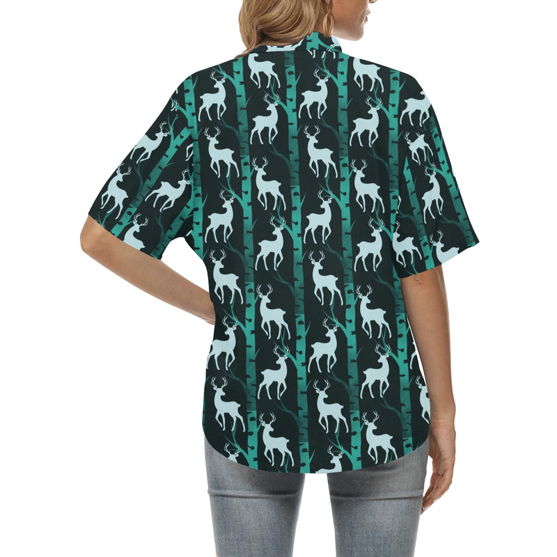 Deer Jungle Print Pattern Women's Hawaiian Shirt