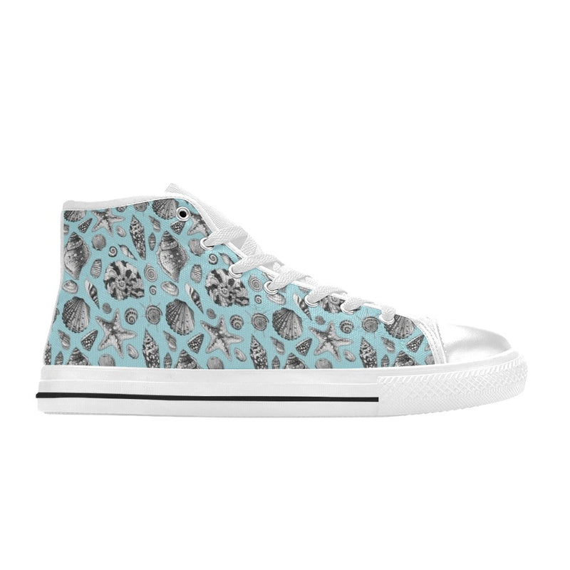 Seashell Beach Print Design LKS302 High Top Women's White Shoes