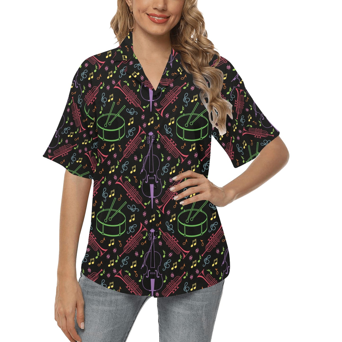 Cello Neon Pattern Print Design 02 Women's Hawaiian Shirt