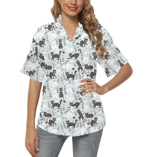 Cat Pattern Print Design 08 Women's Hawaiian Shirt