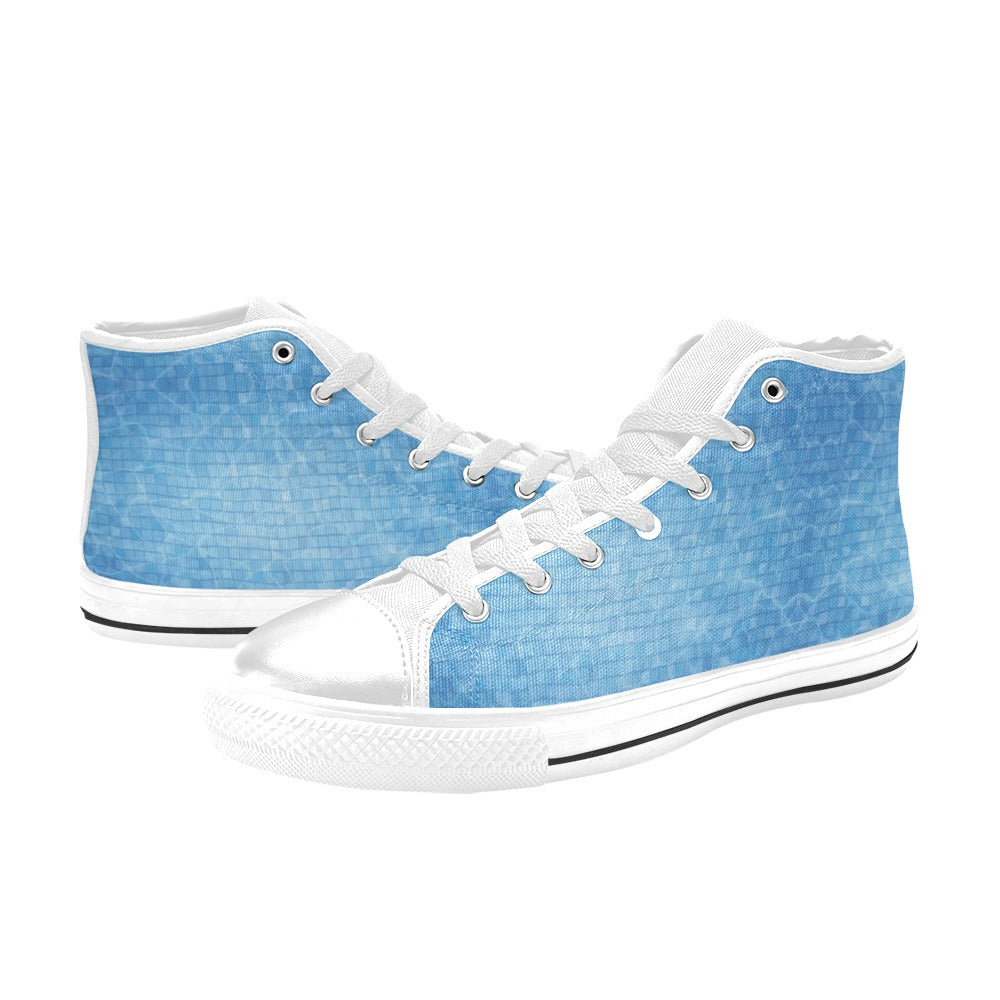 Swimming Pool Print Design LKS302 High Top Women's White Shoes
