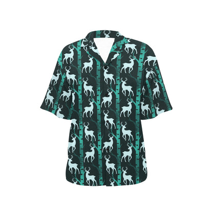 Deer Jungle Print Pattern Women's Hawaiian Shirt
