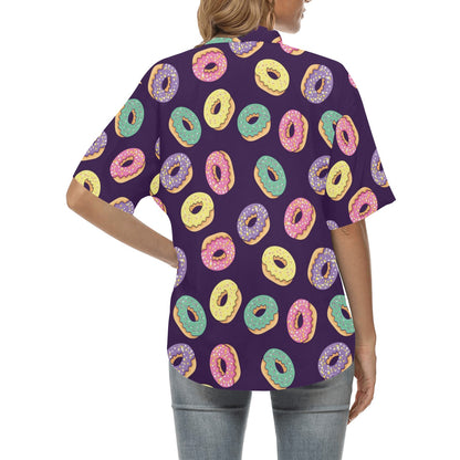 Donut Pattern Print Design DN08 Women's Hawaiian Shirt