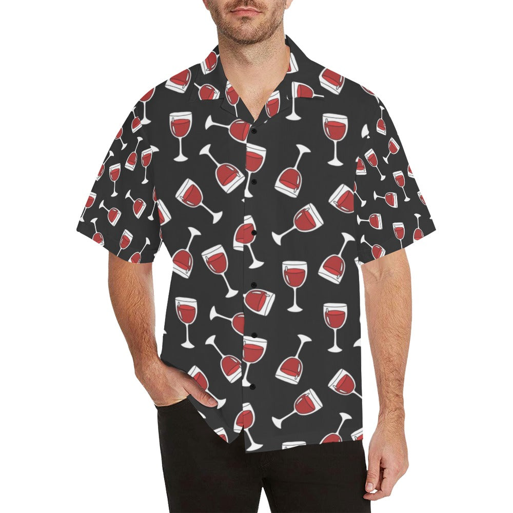 Wine Glass Print Design LKS303 Men's Hawaiian Shirt