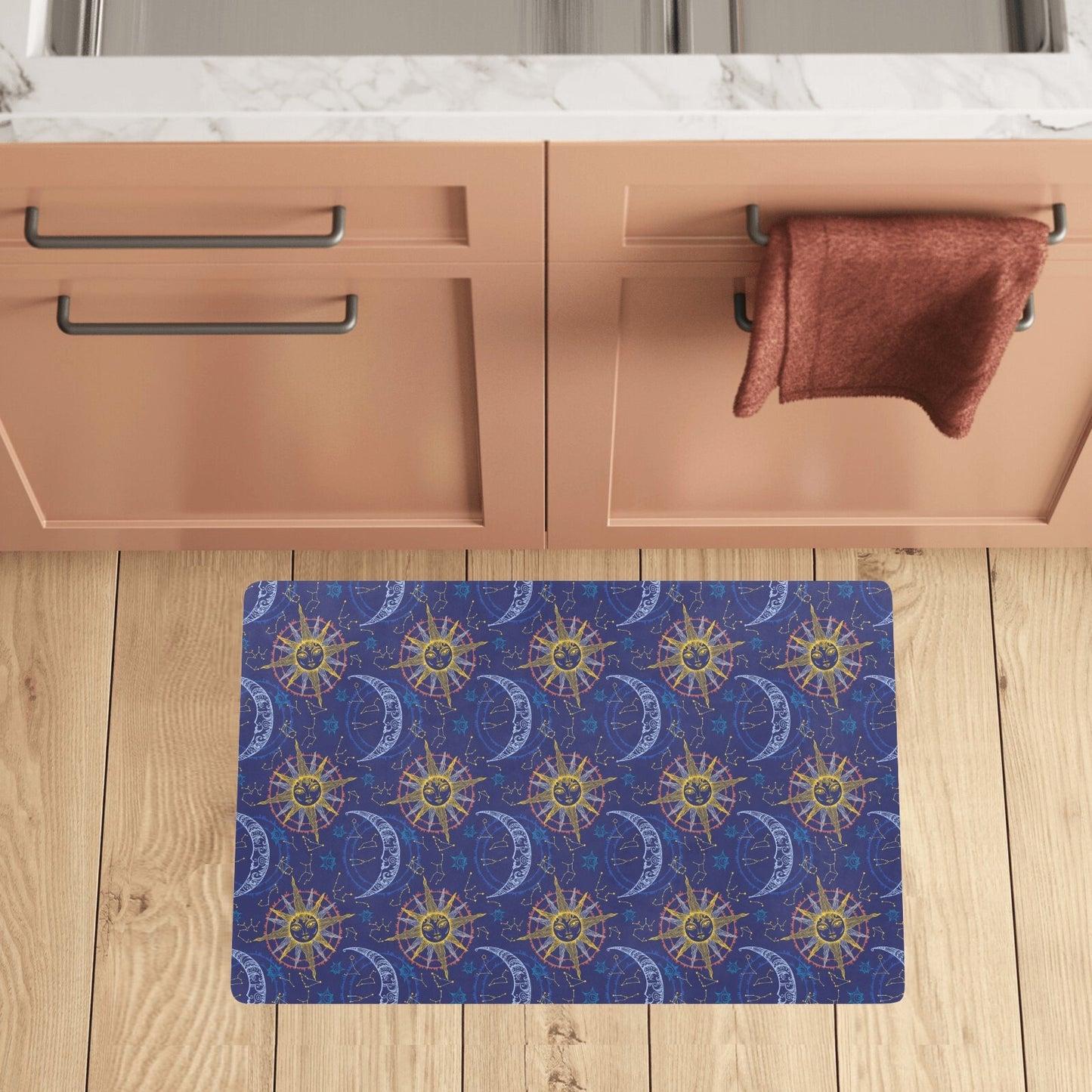 Celestial Moon Sun Pattern Print Design 01 Kitchen Mat