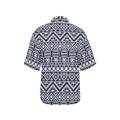 Blue White Tribal Aztec Women's Hawaiian Shirt