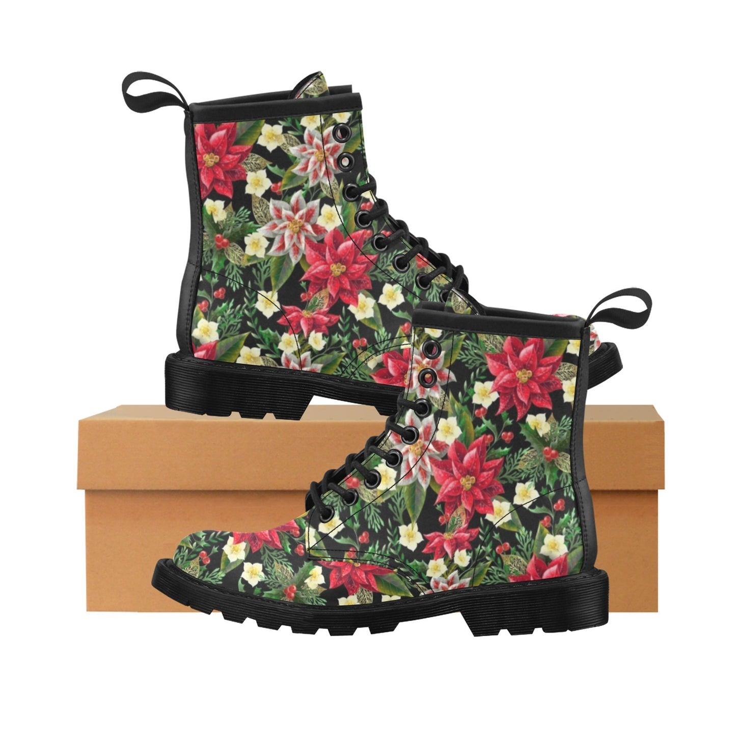 Poinsettia Pattern Print Design POT05 Women's Boots