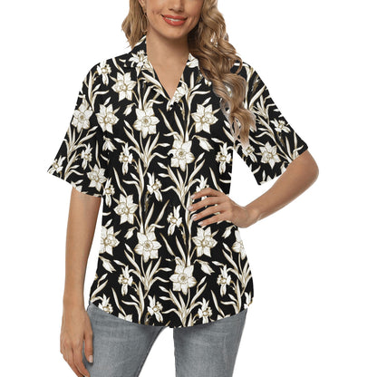 Daffodils Pattern Print Design DF06 Women's Hawaiian Shirt