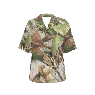 Camo Realistic Tree Forest Print Women's Hawaiian Shirt