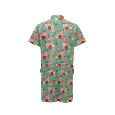 Hummingbird with Rose Themed Print Men's Romper