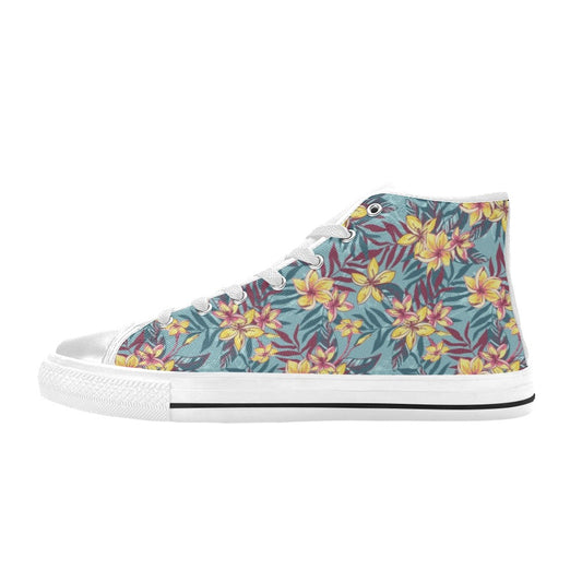 Summer Floral Print Design LKS304 High Top Women's White Shoes