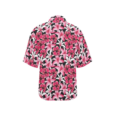 Flower Hawaiian Pink Red Hibiscus Print Women's Hawaiian Shirt