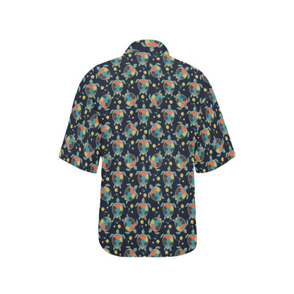 Sea Turtle Colorful with bubble Print Women's Hawaiian Shirt
