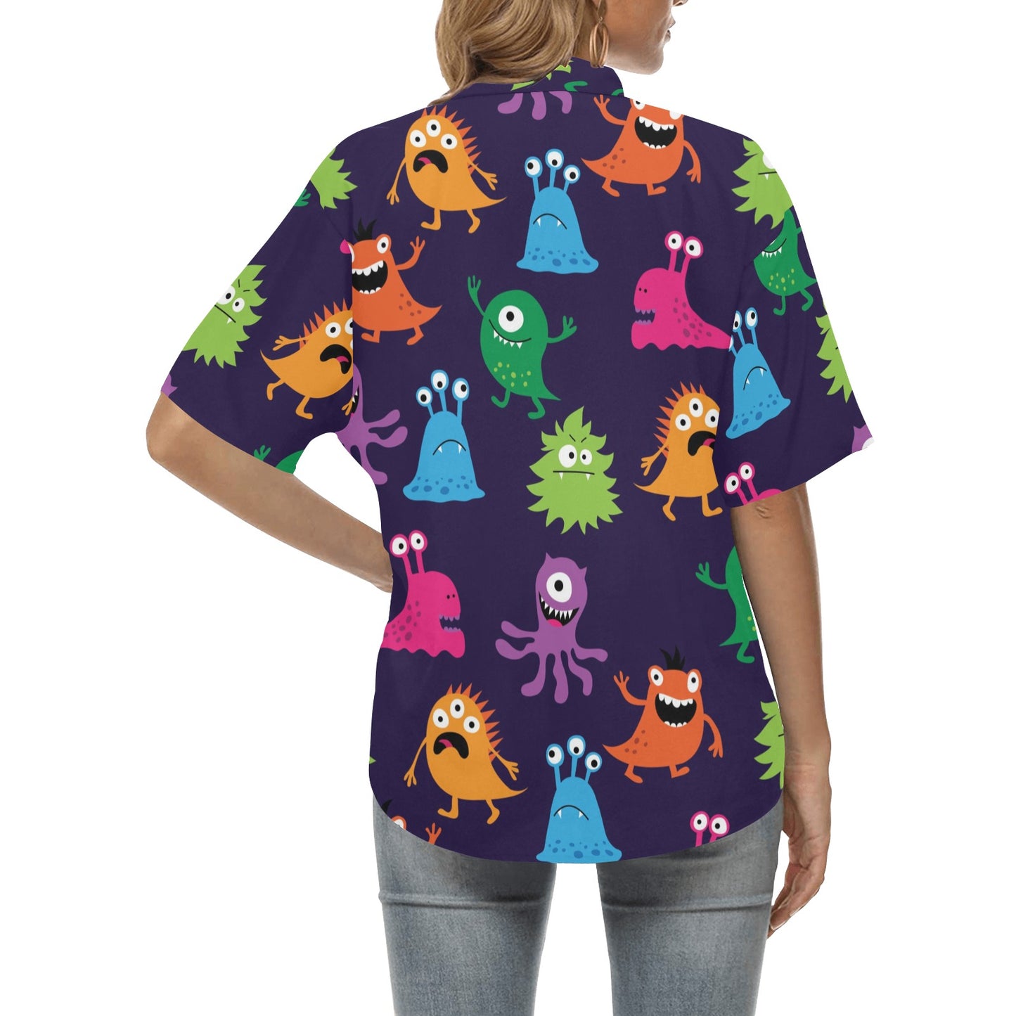Monster Cartoon Pattern Print Design 02 Women's Hawaiian Shirt
