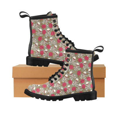 Skull Bone Rose Print Design LKS303 Women's Boots