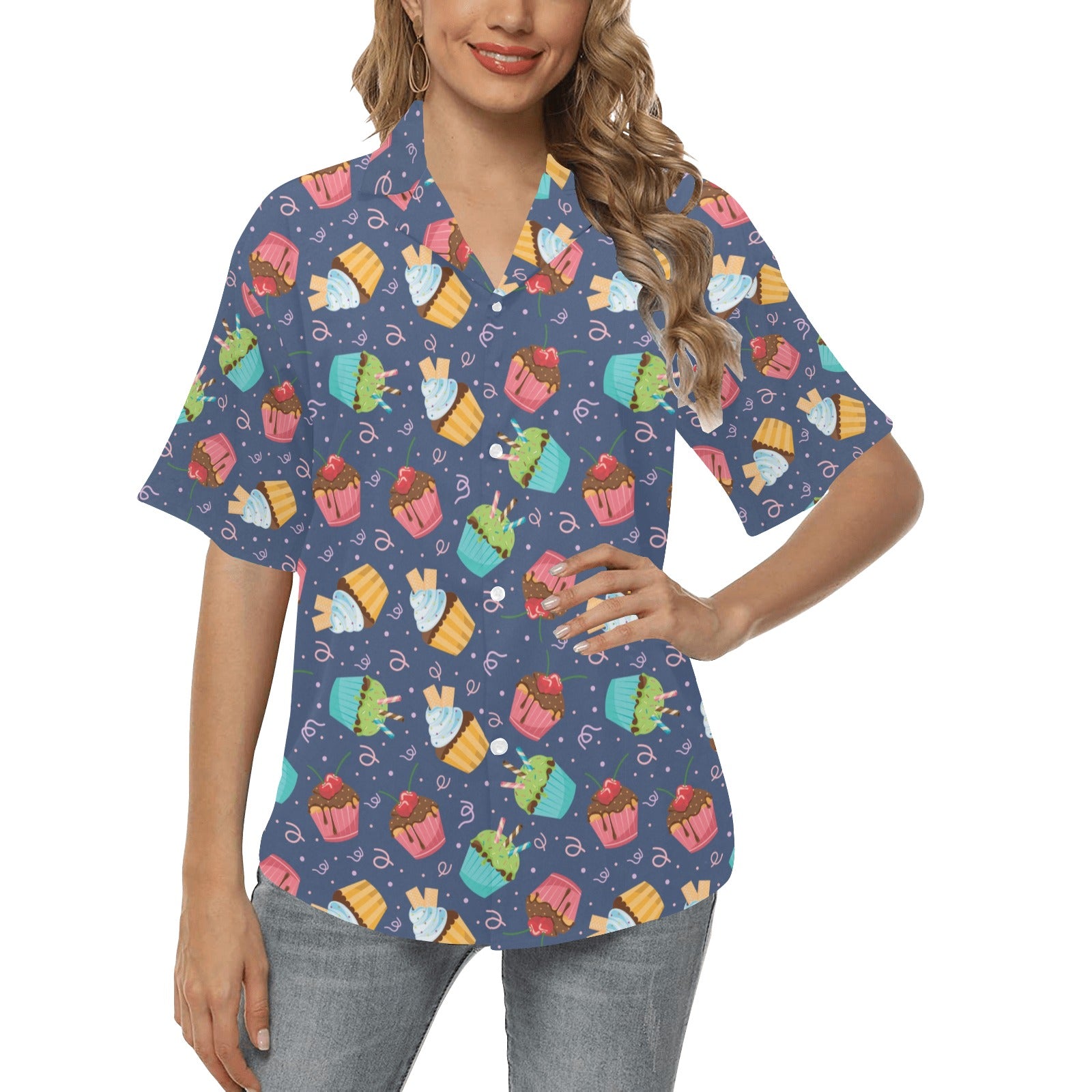 Cupcake Pattern Print Design 02 Women's Hawaiian Shirt