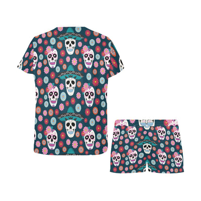 Sugar Skull Print Design LKS308 Women's Short Pajama Set