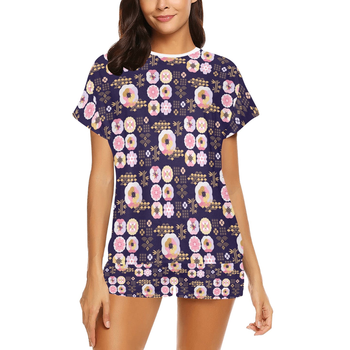 Sakura Japan Style Print Design LKS302 Women's Short Pajama Set