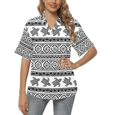 Sea Turtle Tribal Aztec Women's Hawaiian Shirt