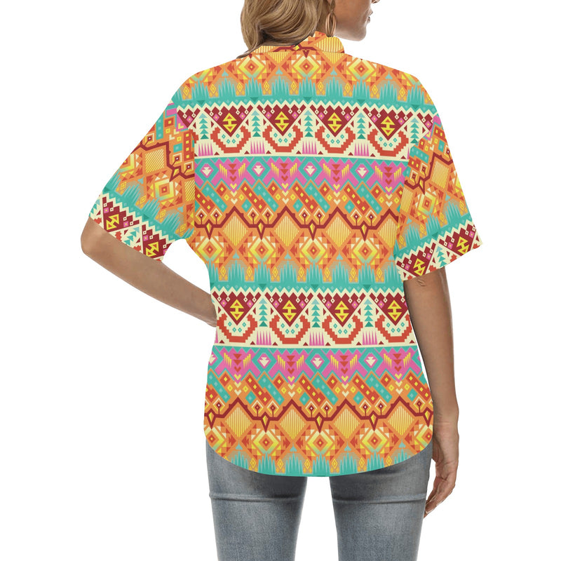 Aztec Pattern Print Design 03 Women's Hawaiian Shirt