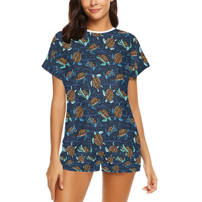 Sea Turtle Print Design LKS3011 Women's Short Pajama Set