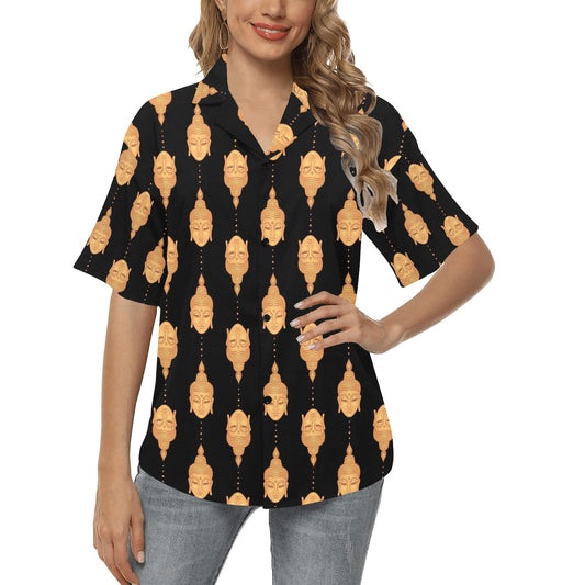 Buddha Head Gold Print Women's Hawaiian Shirt