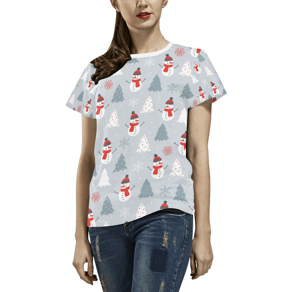 Snowman Print Design LKS302 Women's  T-shirt