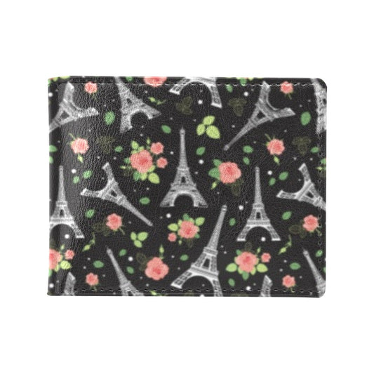 Eiffel Tower Rose Print Men's ID Card Wallet