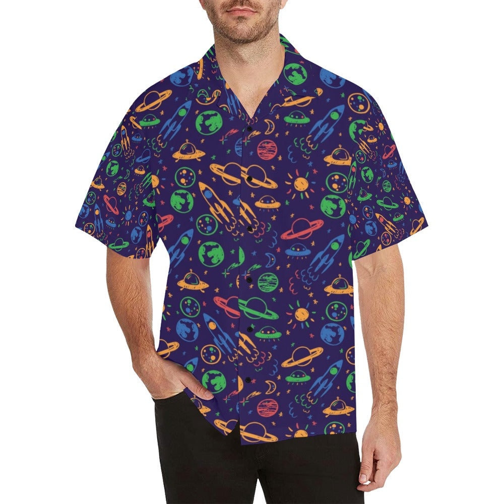 UFO Space Rocket Print Design LKS302 Men's Hawaiian Shirt