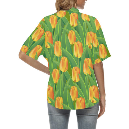 Tulip Orange Pattern Print Design TP07 Women's Hawaiian Shirt