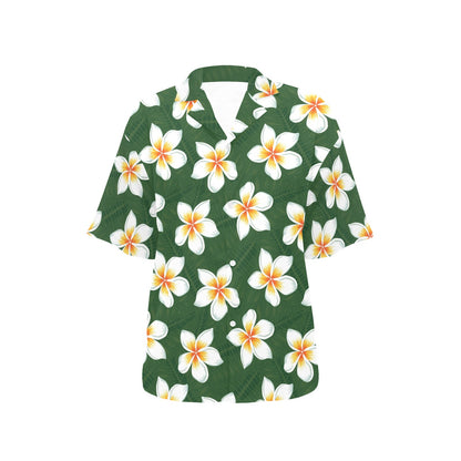 White Plumeria Pattern Print Design PM020 Women's Hawaiian Shirt