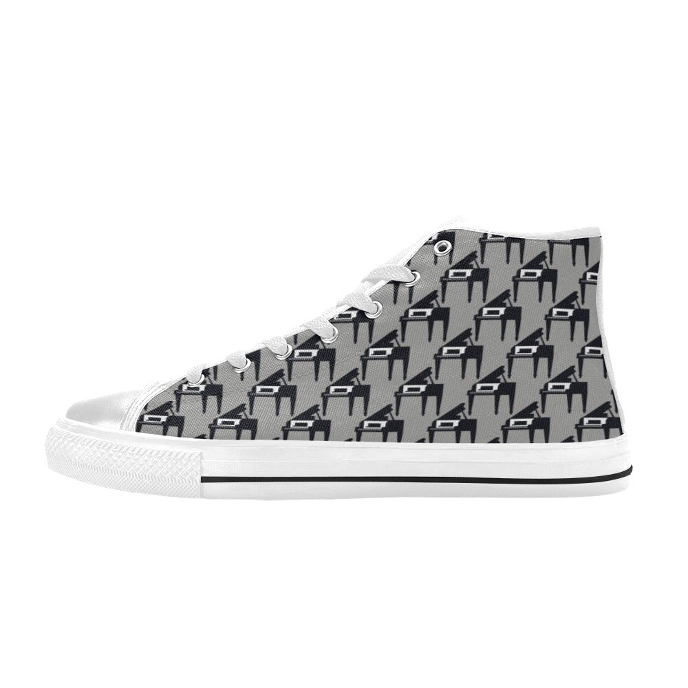 Piano Print Design LKS404 High Top Women's White Shoes