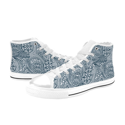 Samoan Pattern Print Design LKS306 High Top Women's White Shoes