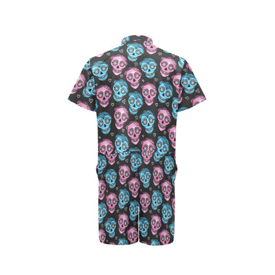 Day of the Dead Skull Print Pattern Men's Romper