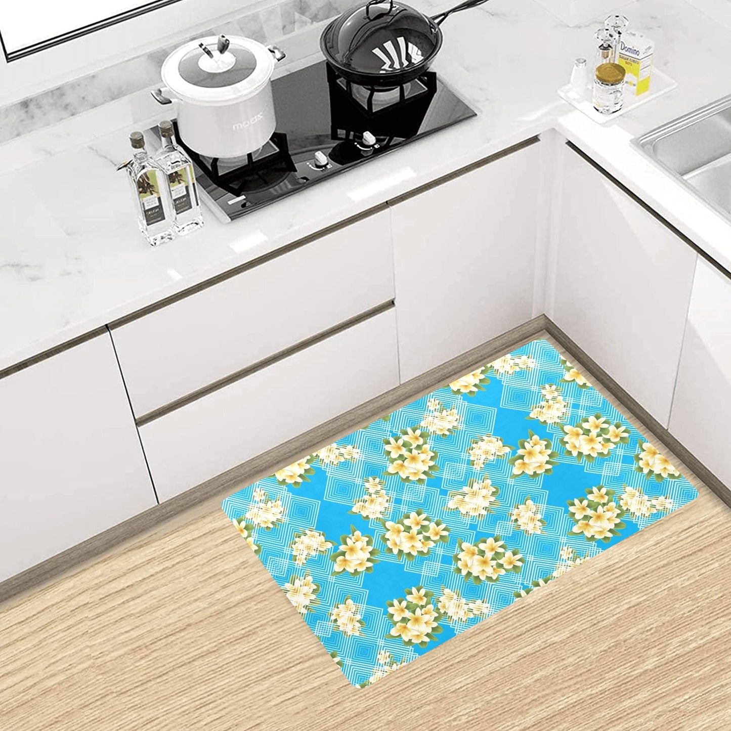 Yellow Plumeria Design Print Pattern Kitchen Mat