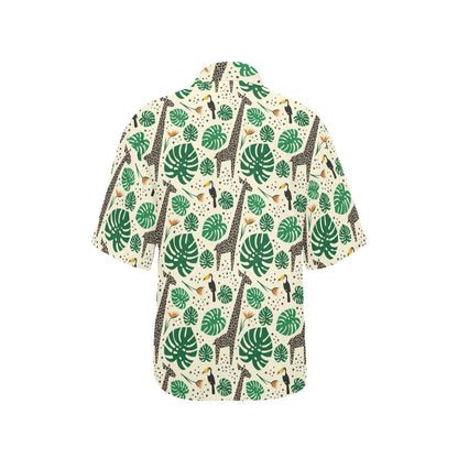 Rainforest Giraffe Pattern Print Design A02 Women's Hawaiian Shirt