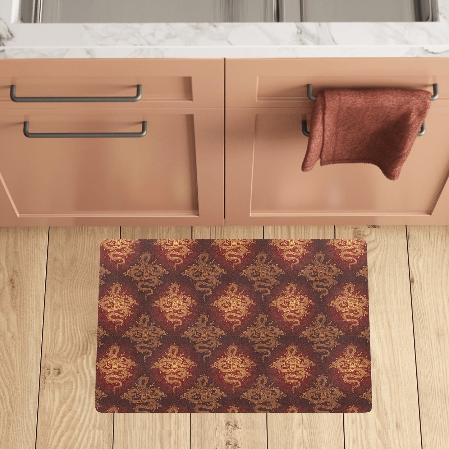 Chinese Dragons Gold Design Kitchen Mat