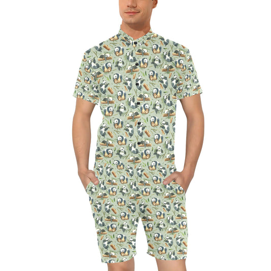 Panda Bear Design Bamboo Print Men's Romper