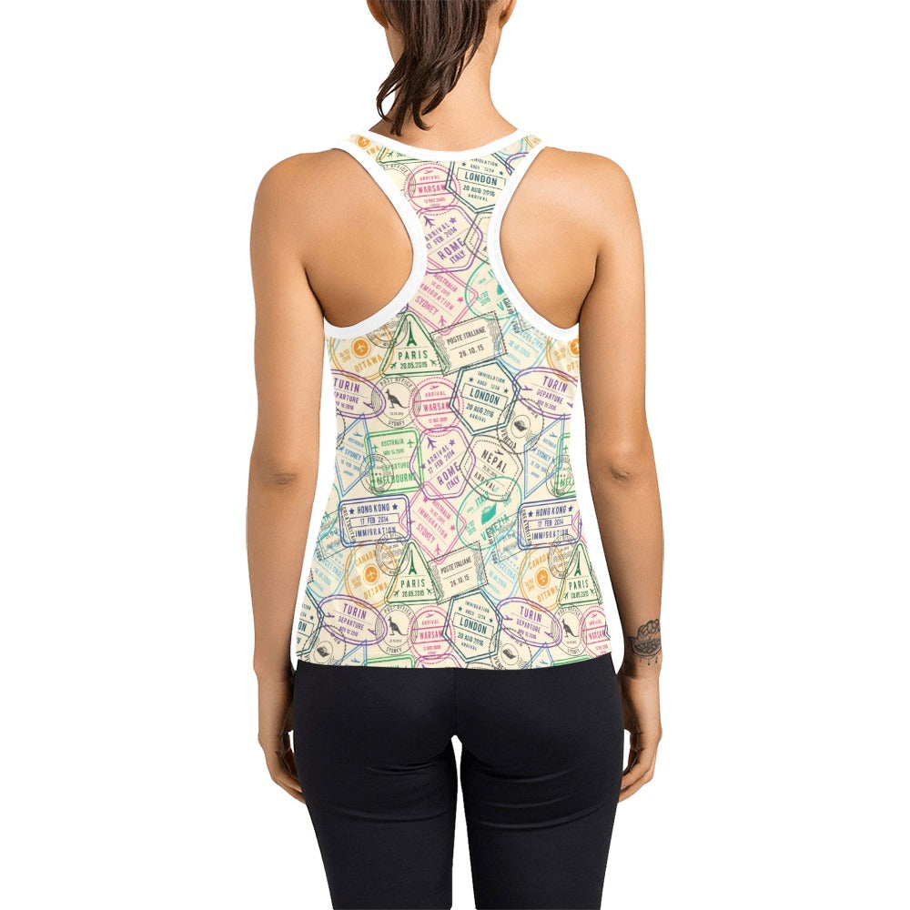 Travel Stamp Print Design LKS303 Women's Racerback Tank Top