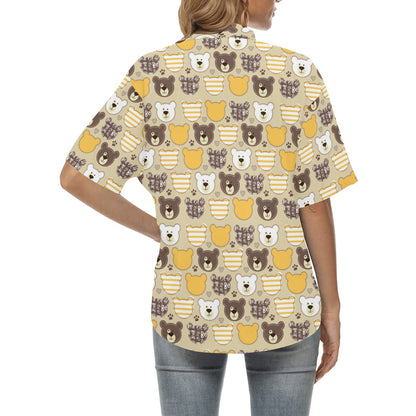 Bear PatchworkPattern Print Design 01 Women's Hawaiian Shirt