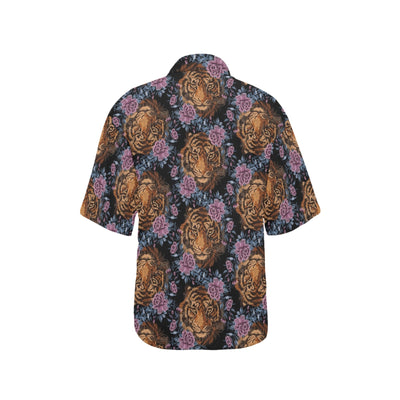 Tiger Head Floral Women's Hawaiian Shirt