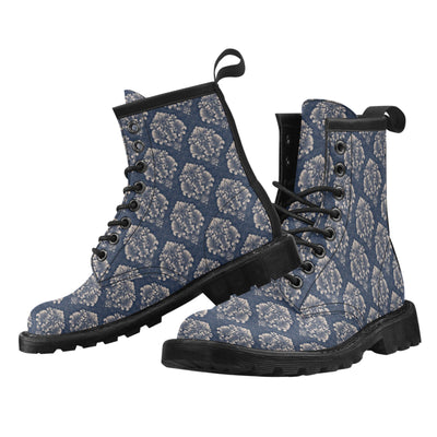 Damask Blue Luxury Print Pattern Women's Boots