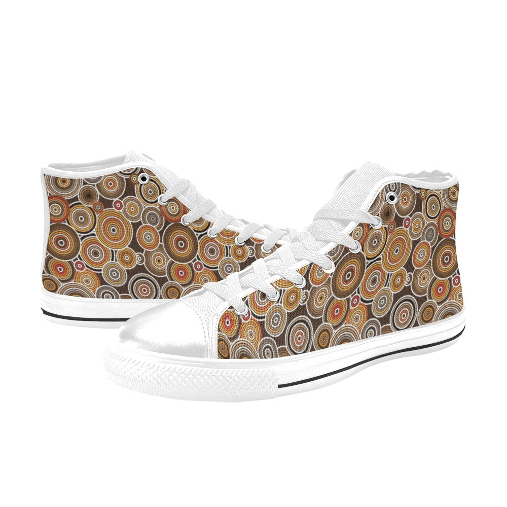 Aboriginal Print Design LKS402 High Top Women's White Shoes