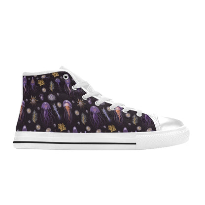 Seaweed With Jelly Fish Print Design LKS305 High Top Women's White Shoes