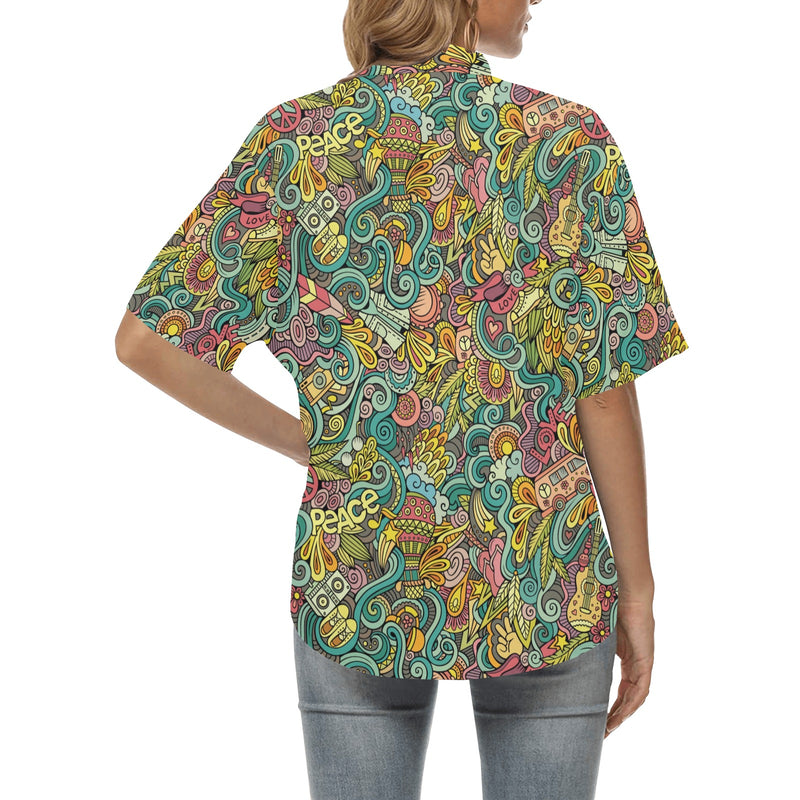 Hippie Print Design LKS302 Women's Hawaiian Shirt