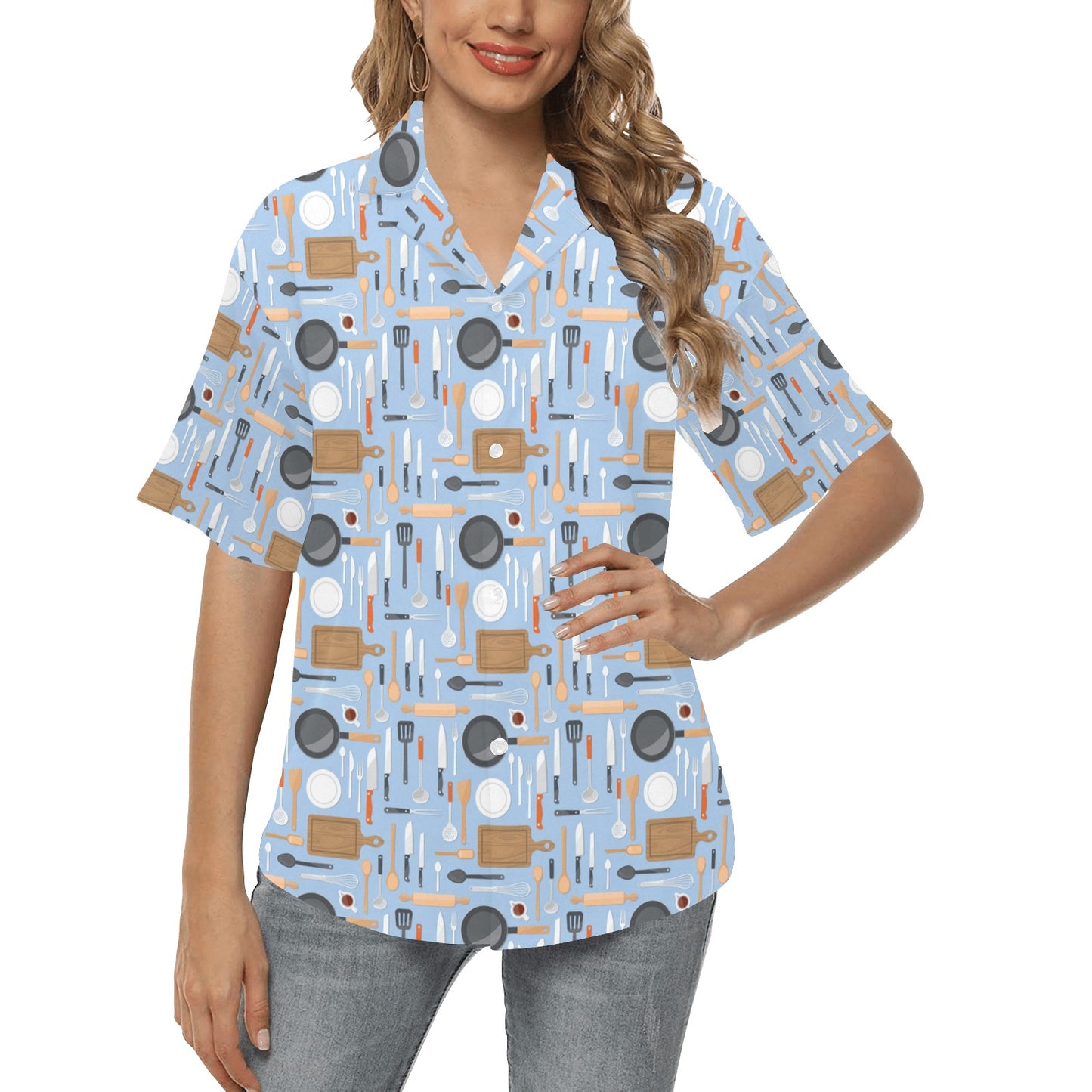 Cooking Kitchen Tools Pattern Print Design 02 Women's Hawaiian Shirt