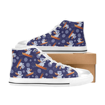Snowboard Bear Print Design LKS305 High Top Women's White Shoes