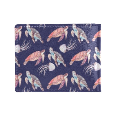 Sea Turtle With Jelly Fish Print Design LKS301 Men's ID Card Wallet