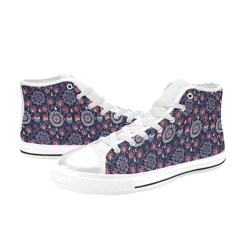 Suzani Print Design LKS305 High Top Women's White Shoes