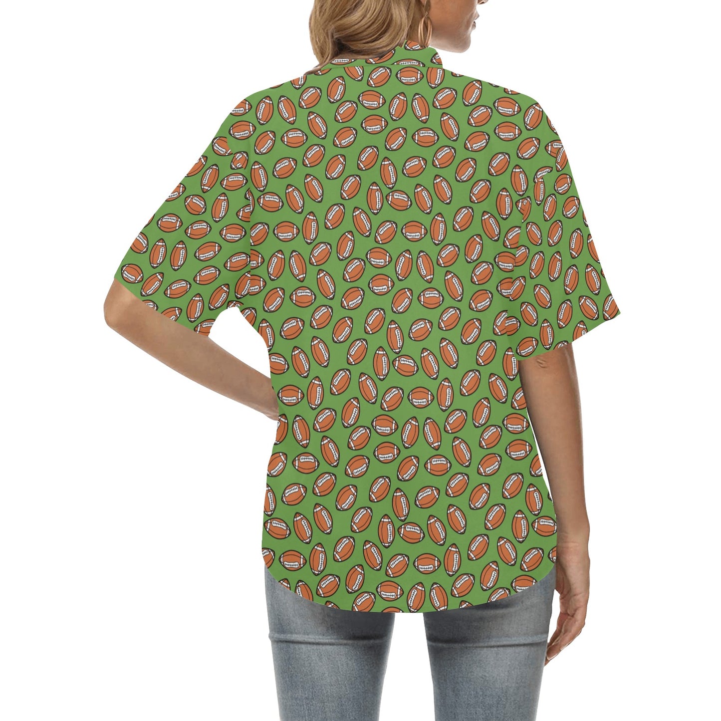 American Football on Green Design Women's Hawaiian Shirt
